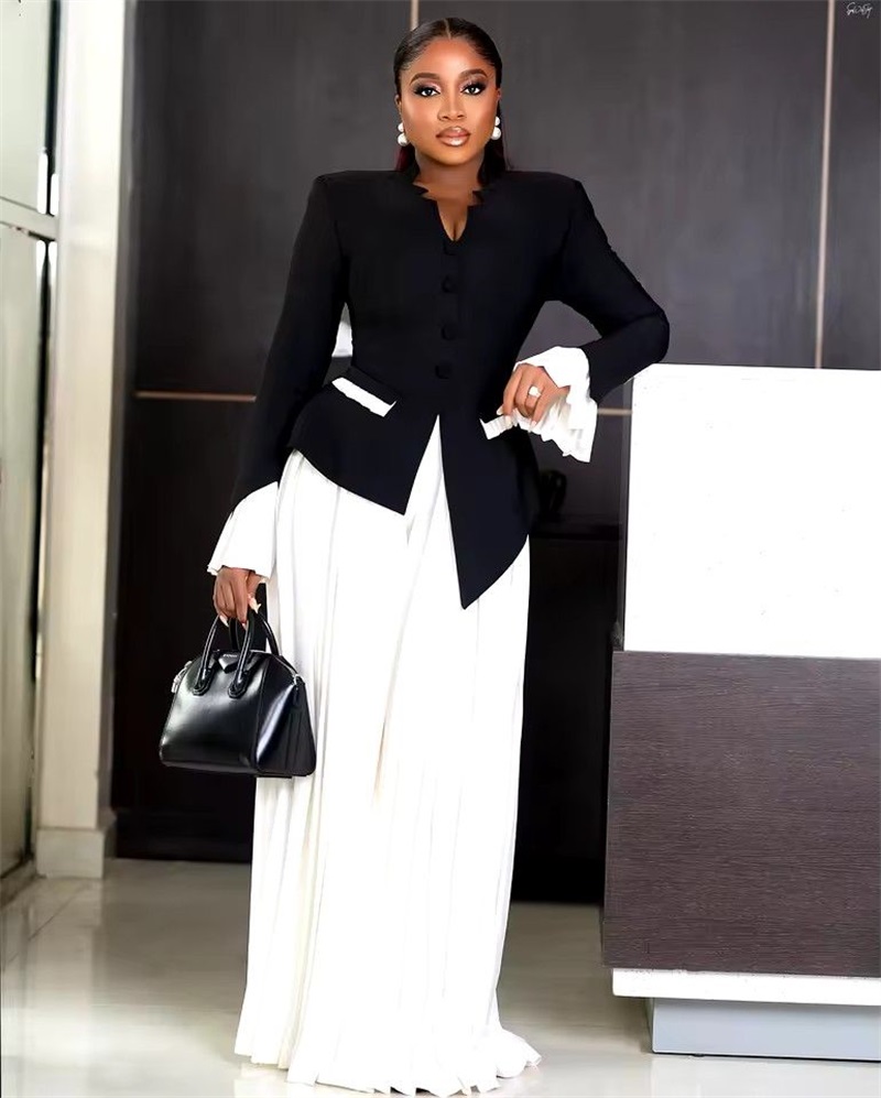 Women Formal Wear Coat - White Black Women Suits Set 2