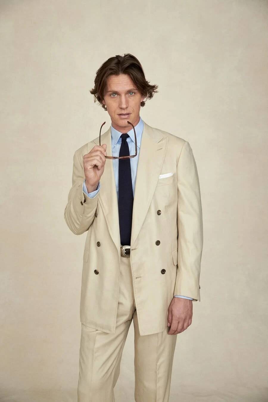 Beige Wide Peak Lapel Double B - Tailored Trouser Wide ulasan dan harga