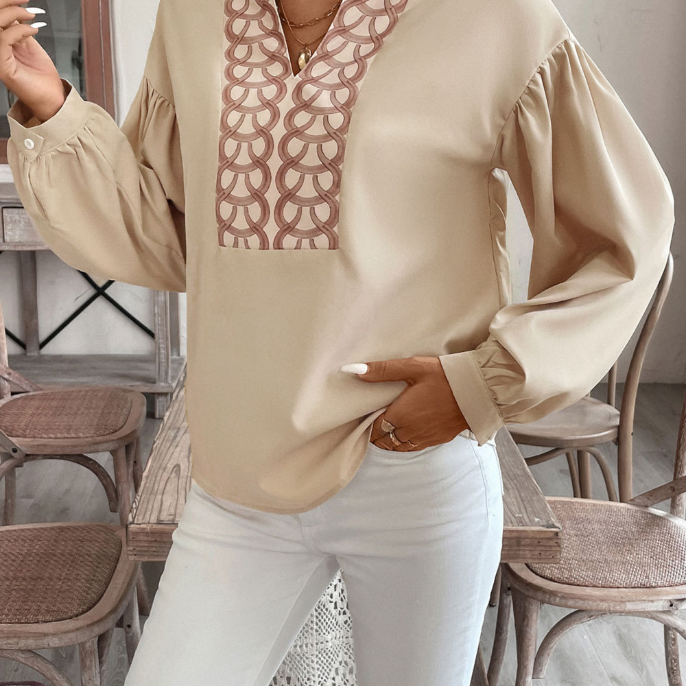 Chic Retro Women Blouse Floral - Women'S Elegant Formal Wear ulasan dan harga