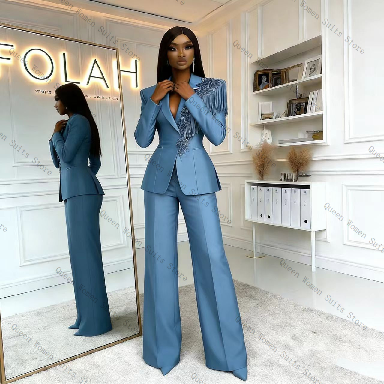 Tassel Blue Women Suit Pants S - Women Formal Wear Coat ulasan dan harga