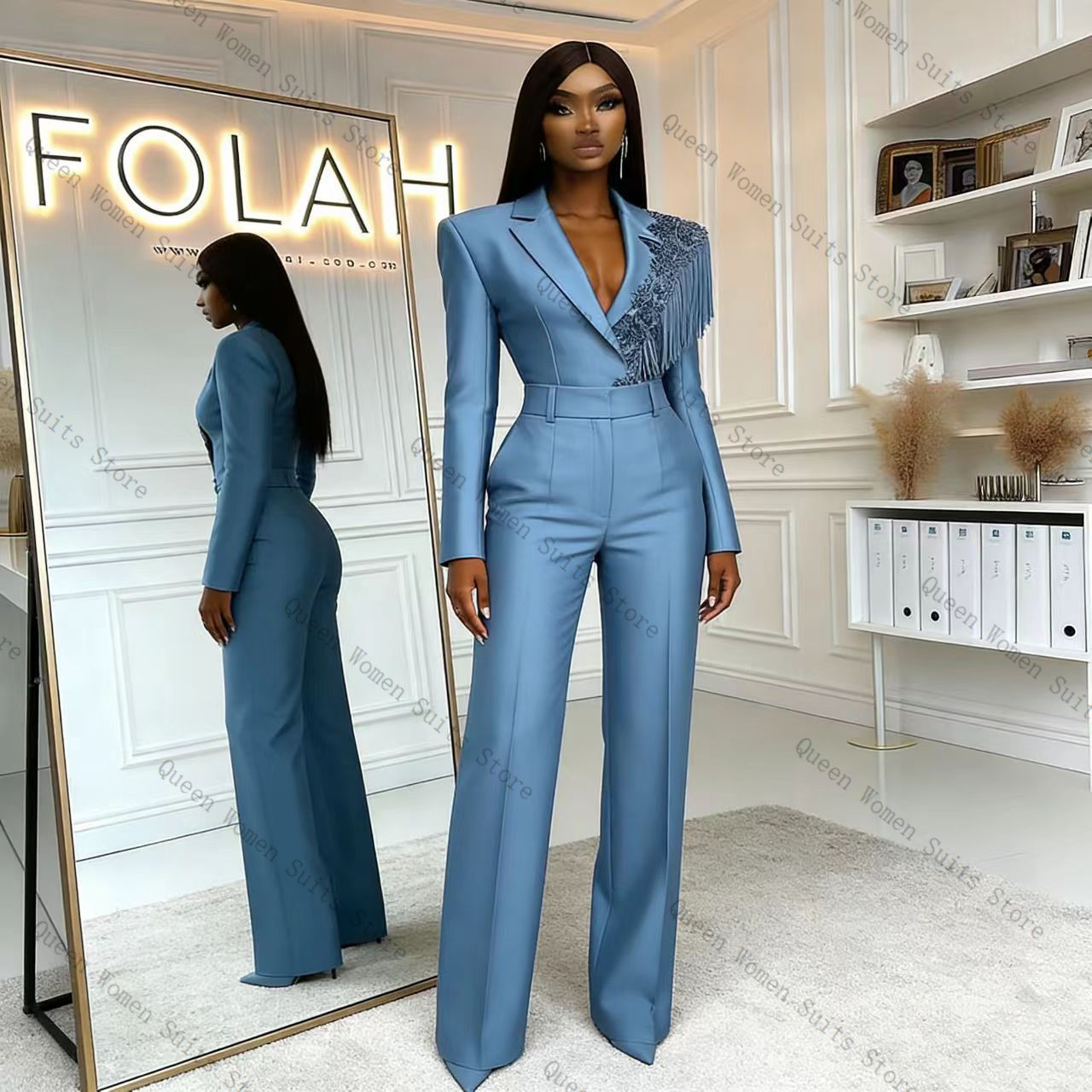 Tassel Blue Women Suit Pants S - Women Formal Wear Coat ulasan dan harga