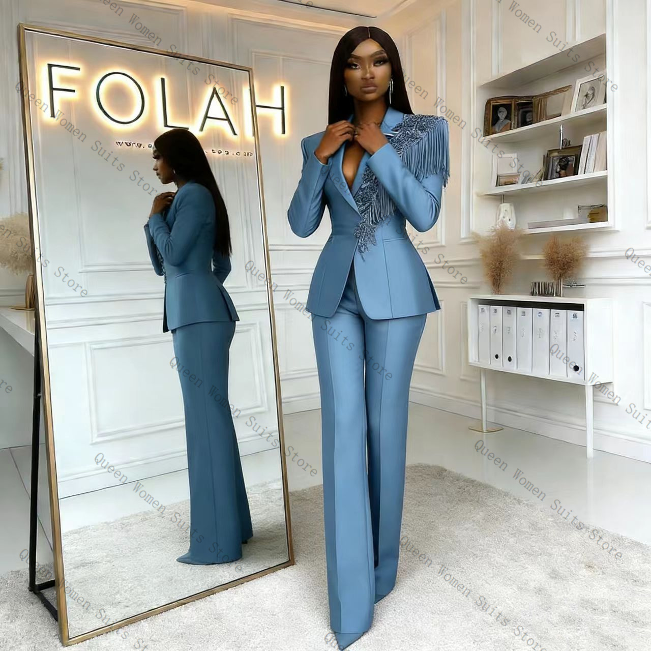 Tassel Blue Women Suit Pants S - Women Formal Wear Coat ulasan dan harga
