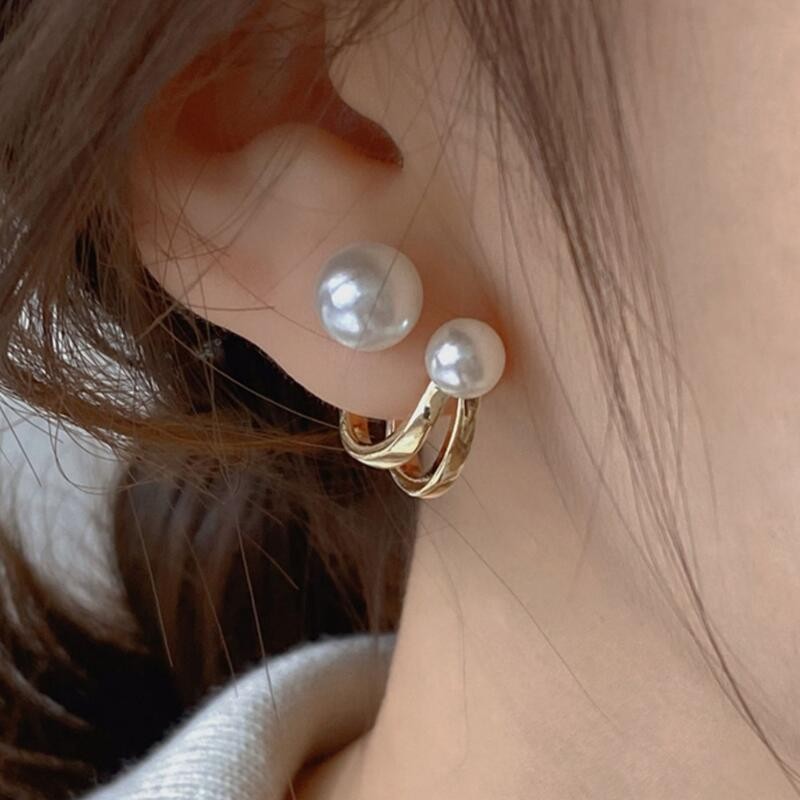 925 Silver Needle Korean Fashi - Pearl Earring Stud ulasan dan harga