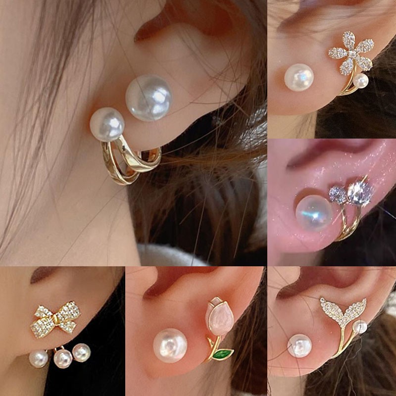 925 Silver Needle Korean Fashi - Pearl Earring Stud ulasan dan harga