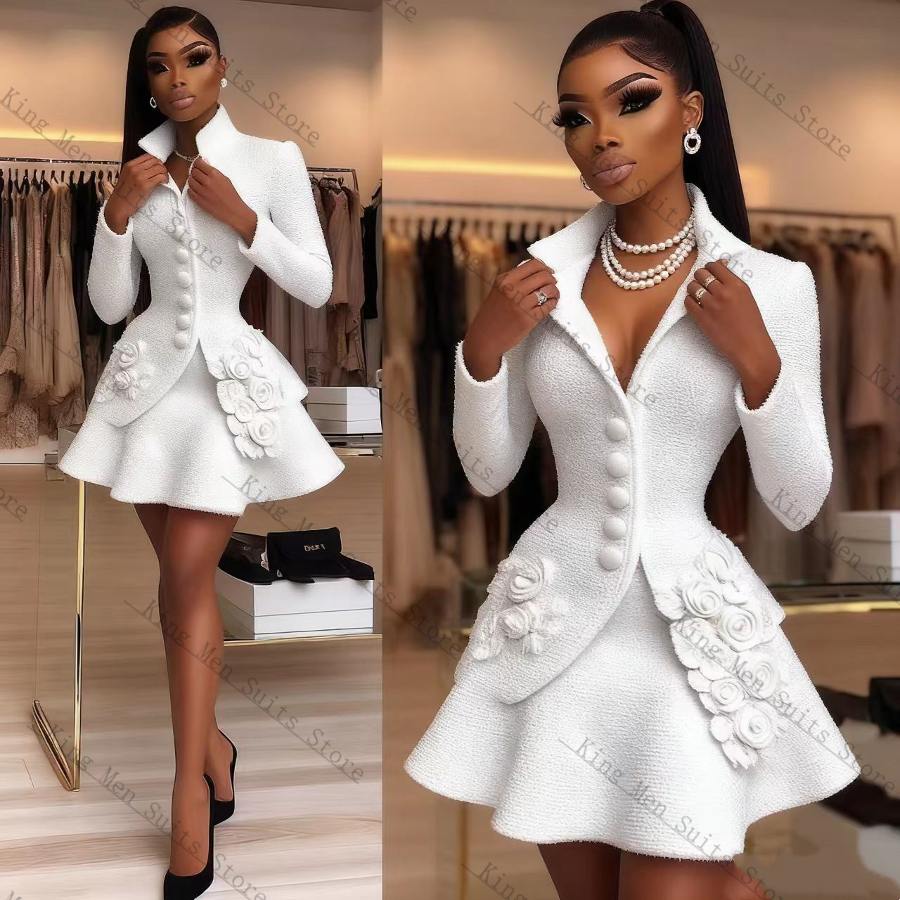 Luxury White Women Suit Set 2  - Women Formal Wear Coat ulasan dan harga