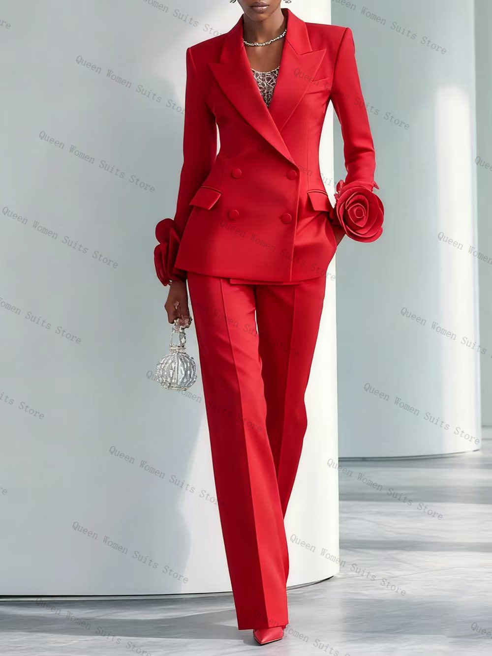 Luxury Red Women Suit Set 2 Pc - Women Formal Wear Coat ulasan dan harga