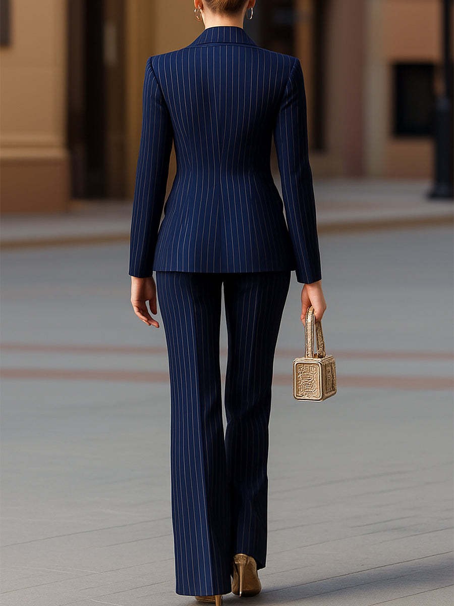 Elegant Women's Suit Set Navy  - Tailored Trouser Wide ulasan dan harga
