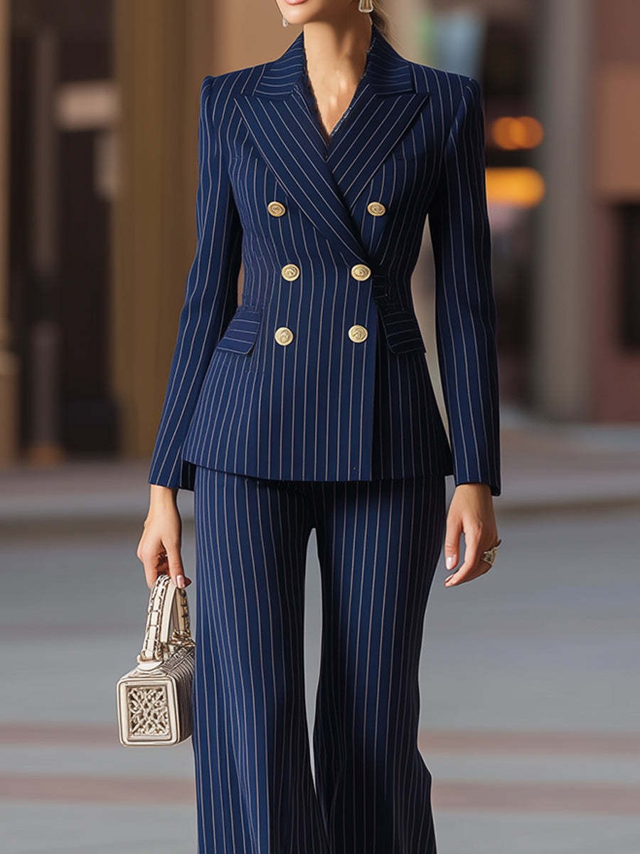 Elegant Women's Suit Set Navy  - Tailored Trouser Wide ulasan dan harga