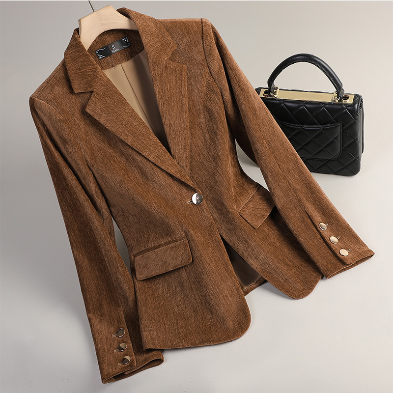 Yellow Gold Velvet Blazer Wome - Women Formal Wear Coat ulasan dan harga