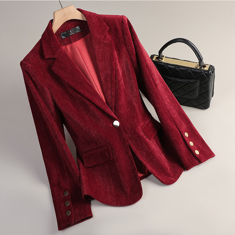 Yellow Gold Velvet Blazer Wome - Women Formal Wear Coat ulasan dan harga