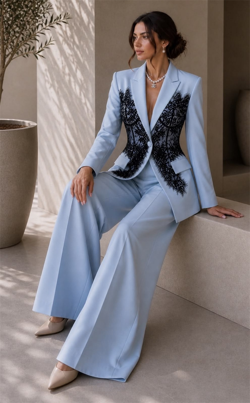 Fashion Blue Women Suits Set 2 - Women Formal Wear Coat ulasan dan harga