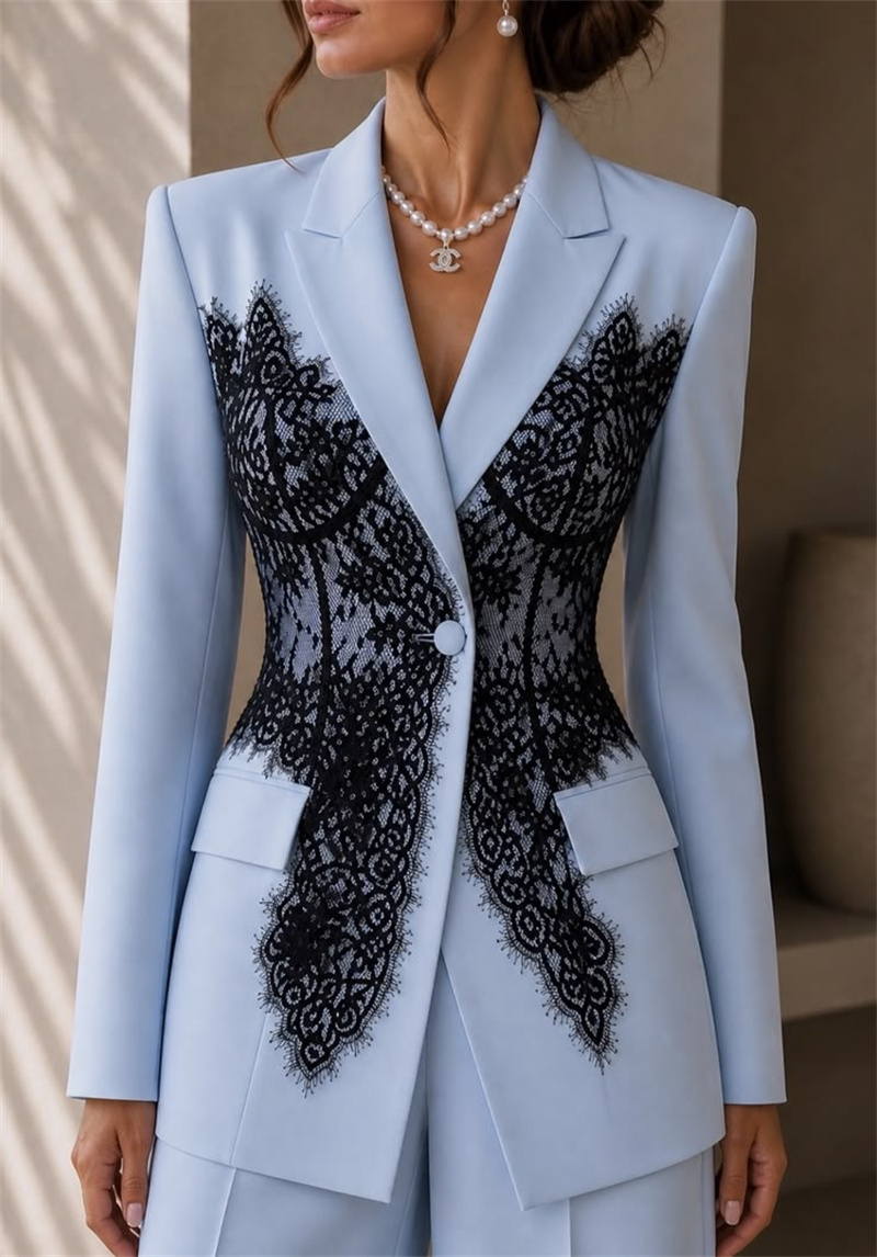 Fashion Blue Women Suits Set 2 - Women Formal Wear Coat ulasan dan harga