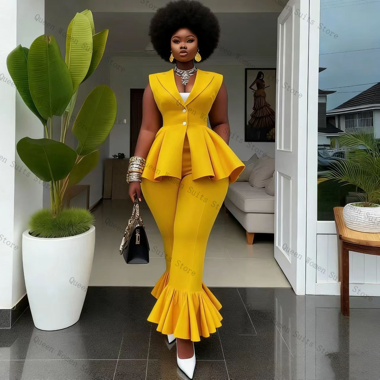 Yellow Women Suit Pants Set 2  - Women Formal Wear Coat ulasan dan harga