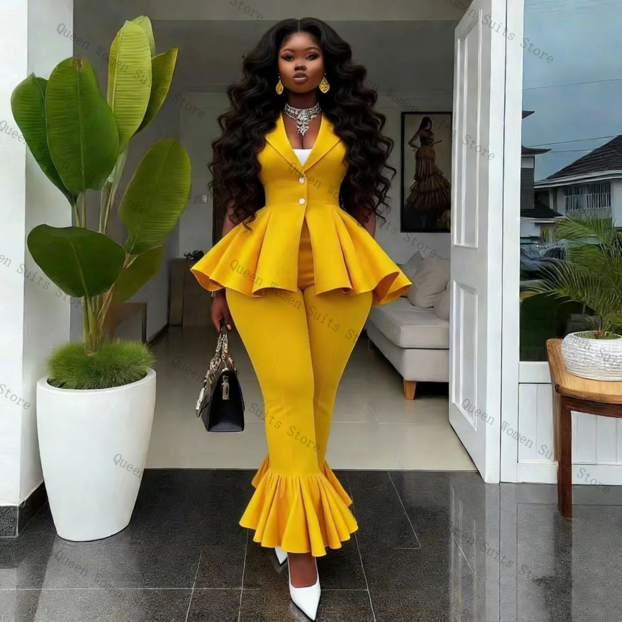 Yellow Women Suit Pants Set 2  - Women Formal Wear Coat ulasan dan harga
