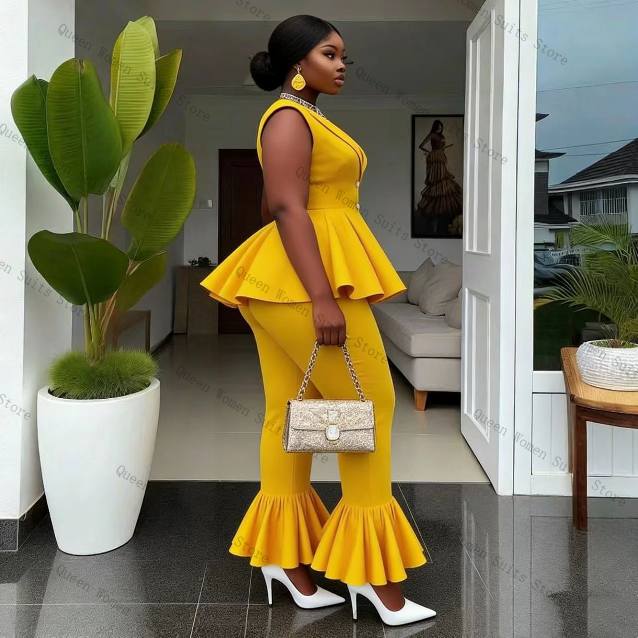 Yellow Women Suit Pants Set 2  - Women Formal Wear Coat ulasan dan harga