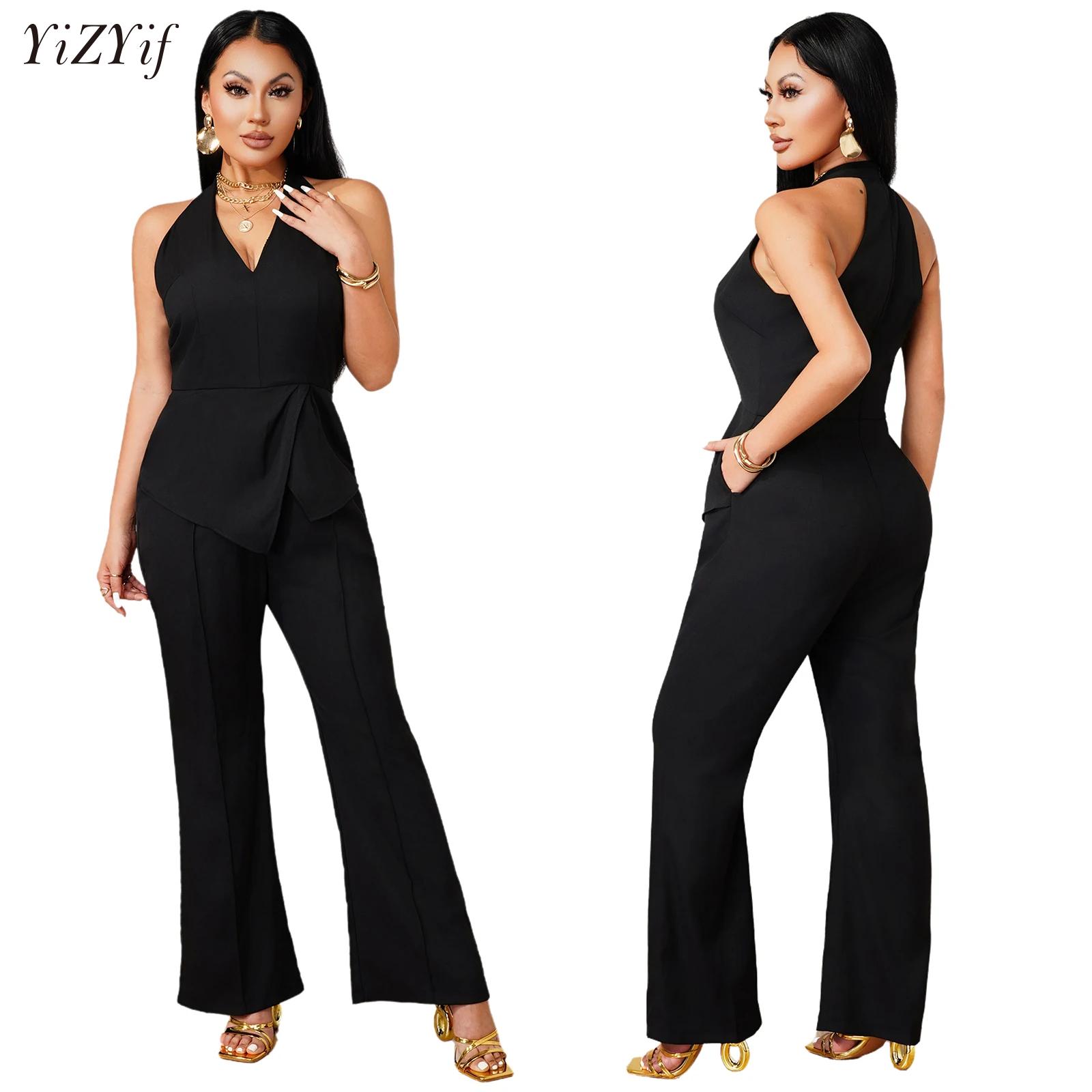 Sleeveless V-neck Jumpsuit Asy - Women'S Elegant Formal Wear ulasan dan harga