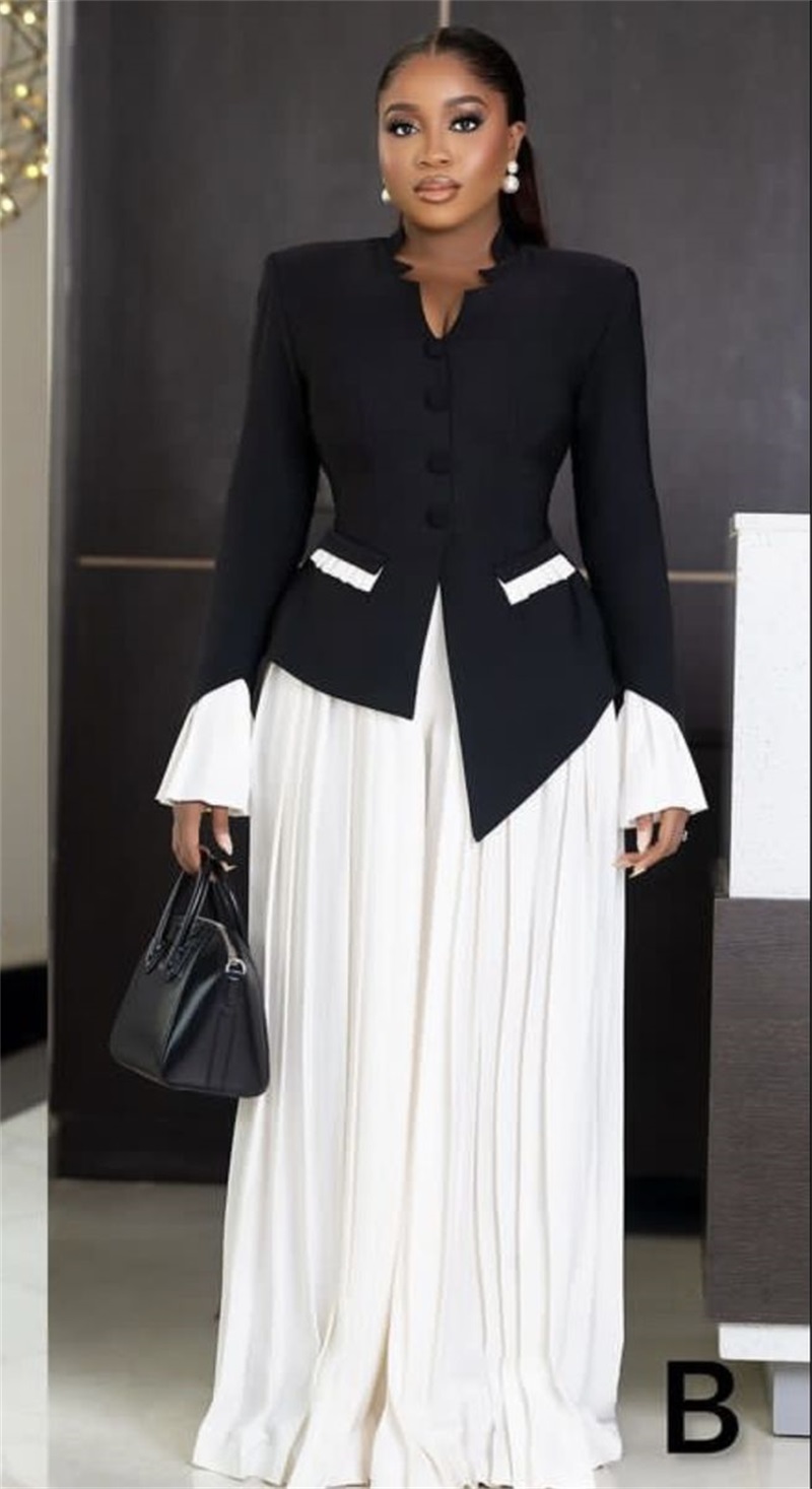 White Black Women Suits Set 2  - Women Formal Wear Coat ulasan dan harga