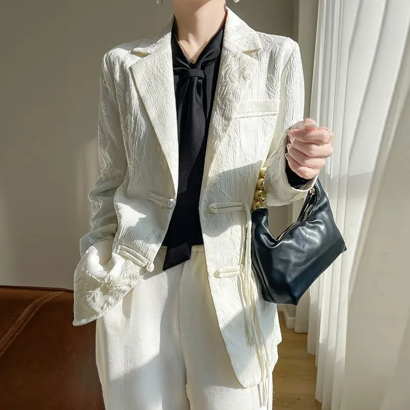 Women's White Textured Blazer  - Women Formal Wear Coat ulasan dan harga