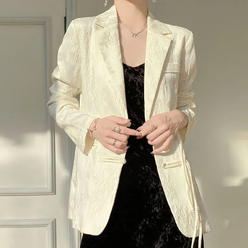 Women's White Textured Blazer  - Women Formal Wear Coat ulasan dan harga