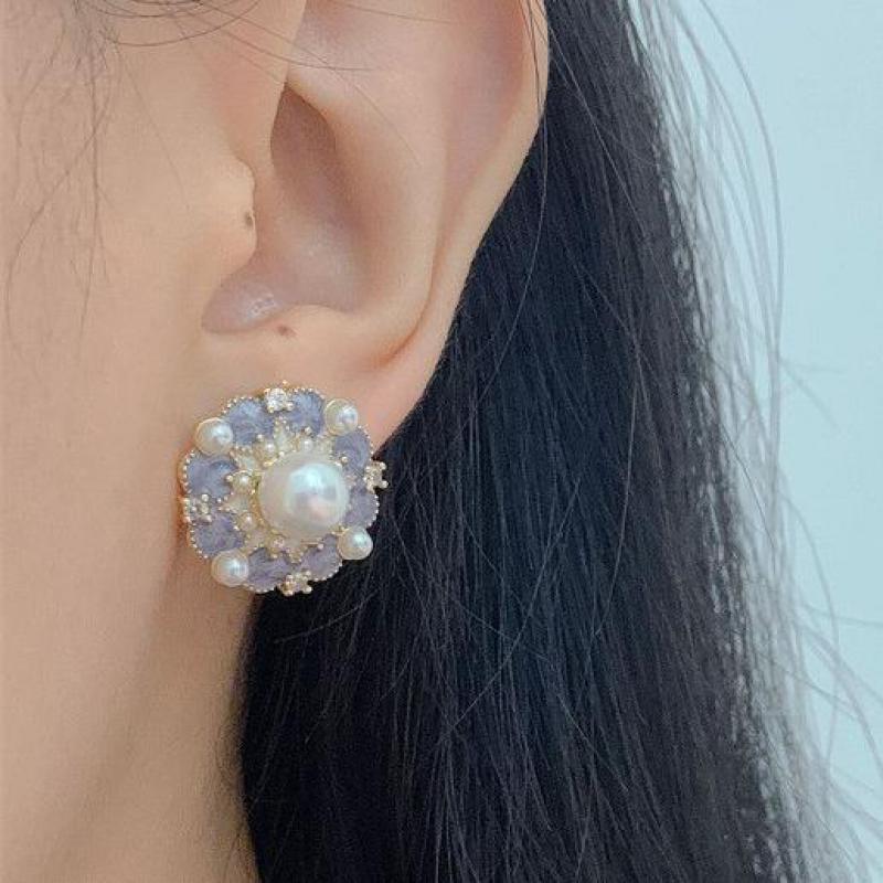 925 Silver Needle Vintage Purp - Pearl Earring Stud ulasan dan harga