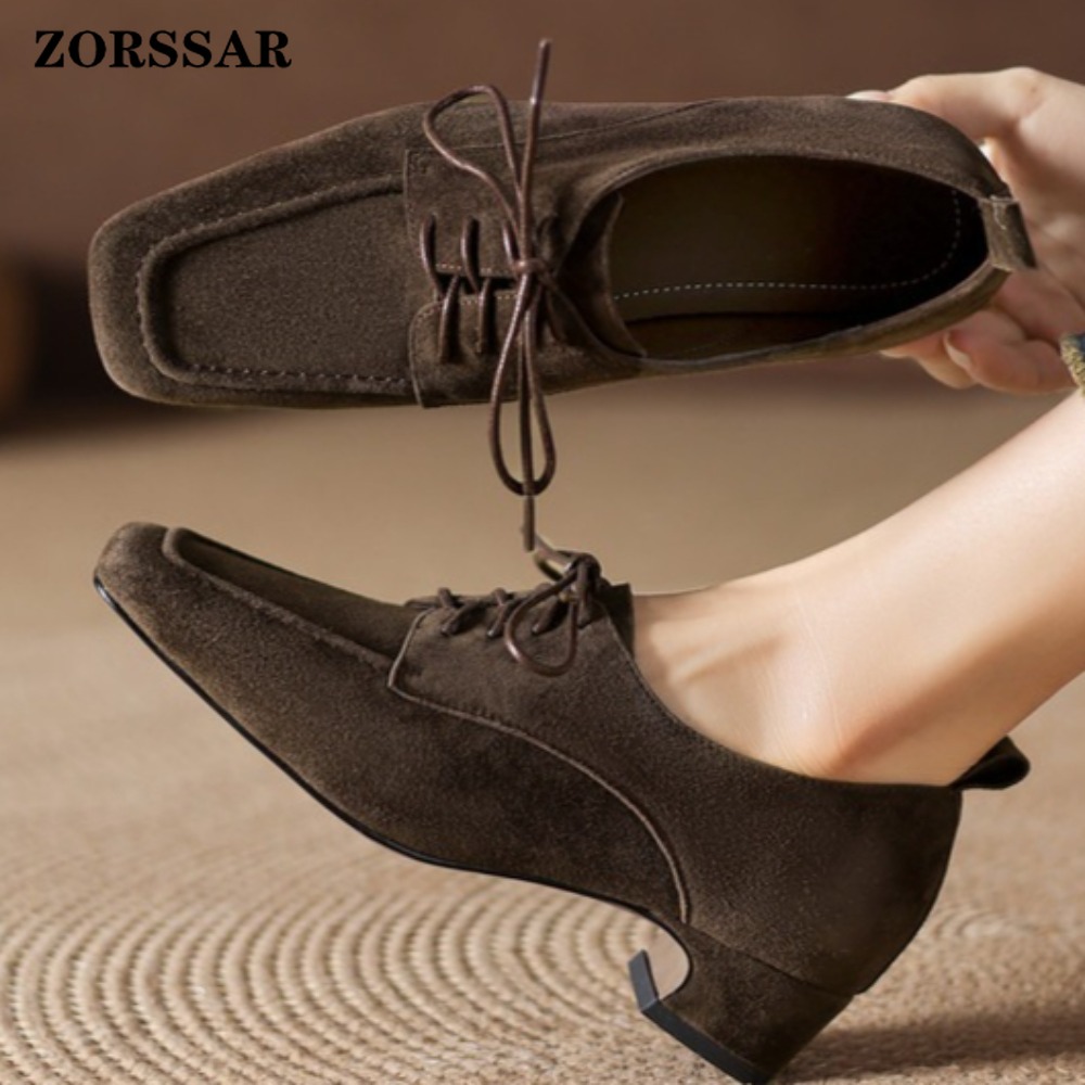 Women's Brown Suede Square Toe - Formal Women Daily Wear Shoes ulasan dan harga
