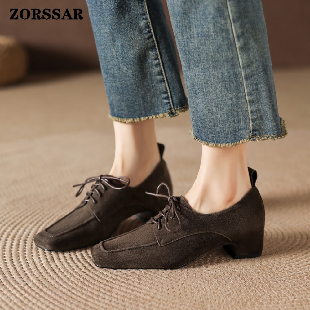 Women's Brown Suede Square Toe - Formal Women Daily Wear Shoes ulasan dan harga