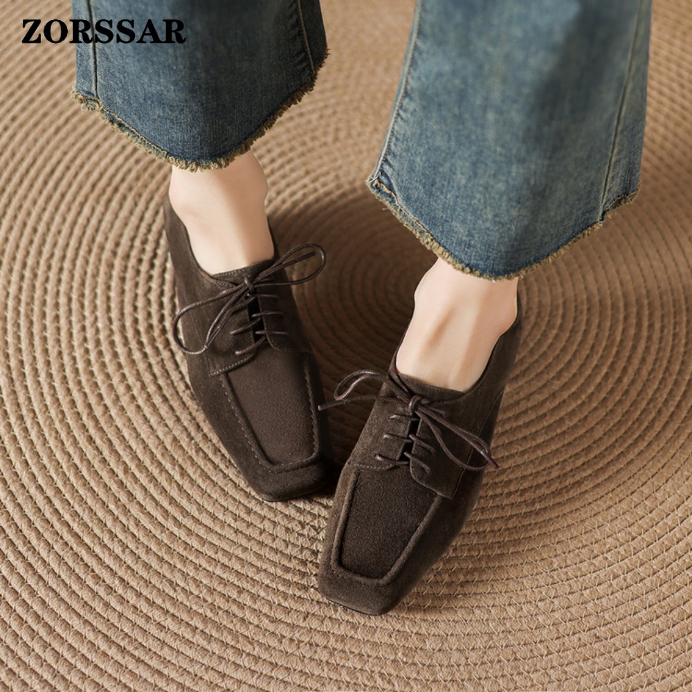 Women's Brown Suede Square Toe - Formal Women Daily Wear Shoes ulasan dan harga