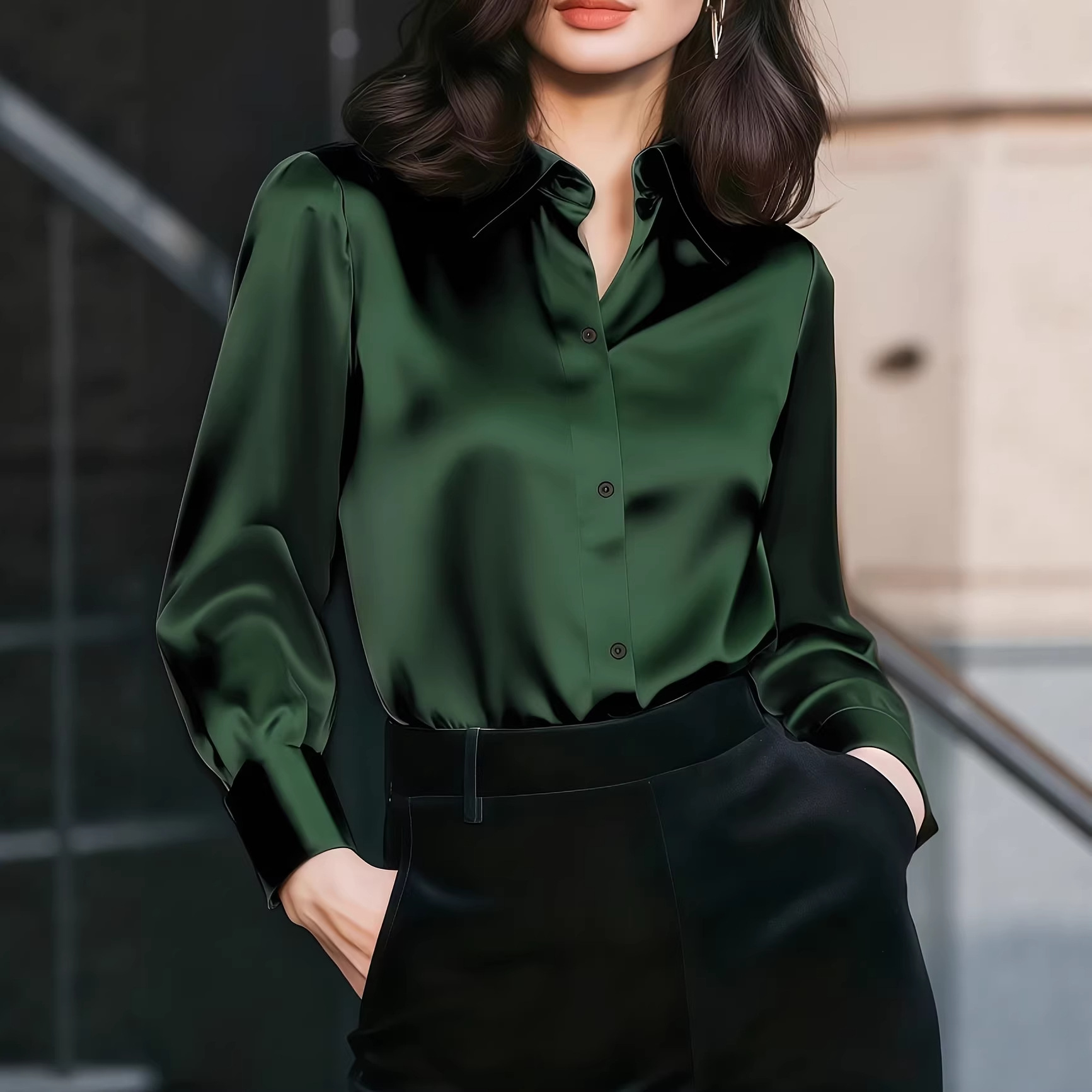 Women Satin Lapel Collar Blous - Women'S Office Formal Wear For Ladies ulasan dan harga