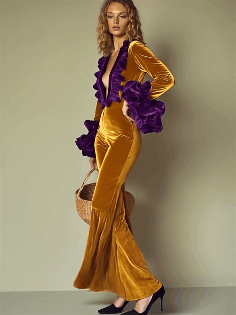 Yellow Purple Velvet Women Jum - Women'S Formal Wear For Wedding Guest ulasan dan harga
